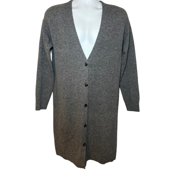 Ann Taylor Sweaters - Ann Taylor Longline Cardigan Sweater Gray Wool Blend V Neck Button Front Size M